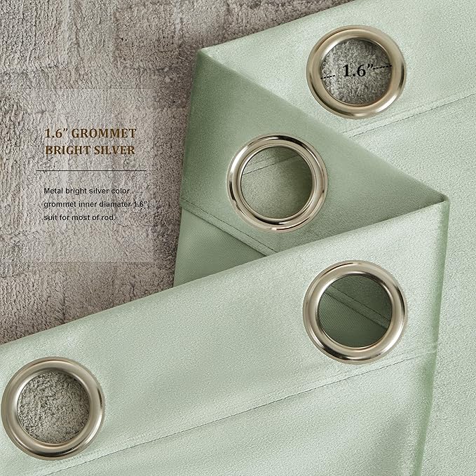 BULBUL Sage Green Velvet Curtains 84 inches Luxury Elegant Living Room Curtain Modern Light Filtering Thermal Insulated Soundproof Privacy Room Darkening Drapes for Classical Bedroom Set of 2 - Image 3