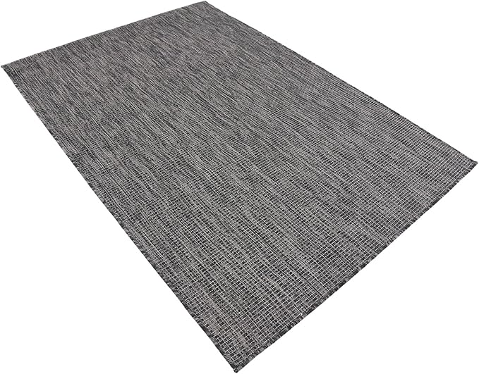 Unique Loom Collection Casual Transitional Solid Heathered Indoor/Outdoor Flatweave Area Rug (4' 1" x 6' 1" Rectangle, Black/Ivory) - Image 4