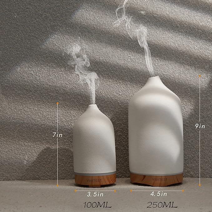 VIVITEST 200ML Ceramic Essential Oil Diffuser,Stone Essential Oil Diffuser,Ultrasonic Aromatherapy Diffusers for Home - Image 3