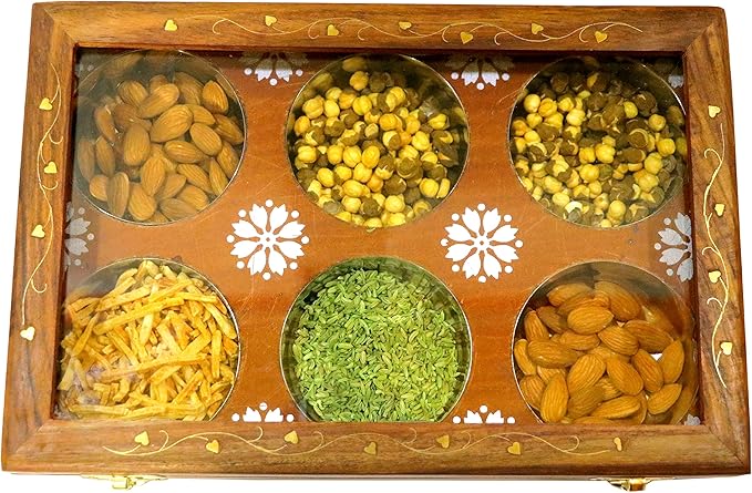 Wooden Spice Box Multipurpose Utility Table Top Glass Top Masala Dabba Containers Jars Cum Kitchen & Dry Fruit Box - Image 2