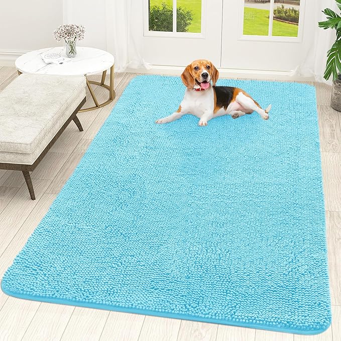 OLANLY Dog Door Mat for Muddy Paws 70x46, Absorbs Moisture and Dirt, Absorbent Non-Slip Washable Doormat, Quick Dry Chenille Mud Mat for Dogs, Entry Indoor Entryway Carpet for Inside Floor, Blue by OLANLY