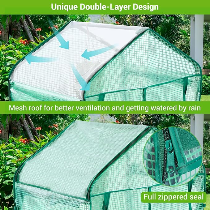 Mini Greenhouse with Screen Roof, Ohuhu Upgraded Portable 4 Tier Small Greenhouses for Outdoors Indoor with Reelable Door, Heavy Duty Plastic Green House for Outside Garden Patio Yard Porch Balcony - Image 2