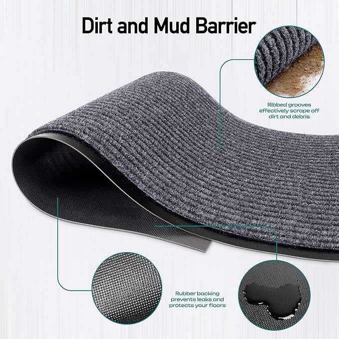 MaxMat® Commercial Entryway Mat - Large Rubber Heavy Duty Doormat, Indoor/Outdoor, Easy Clean, Waterproof Floor Mat (4 x 10 Feet, Grey, MXM-RIB0410GY) - Image 3