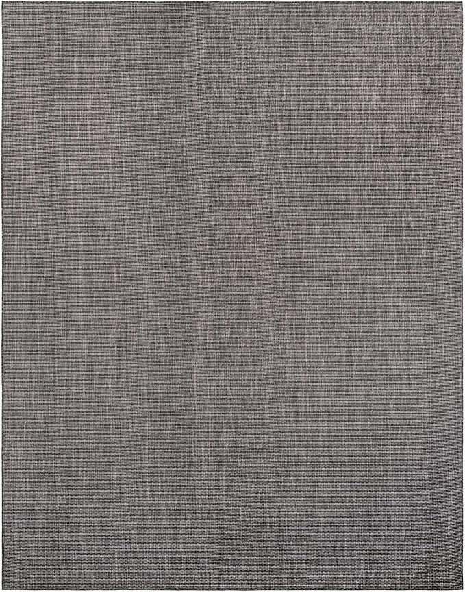 Unique Loom Outdoor Solid Collection Area Rug (10' x 13' 1" Rectangle Black/Ivory) - Image 3