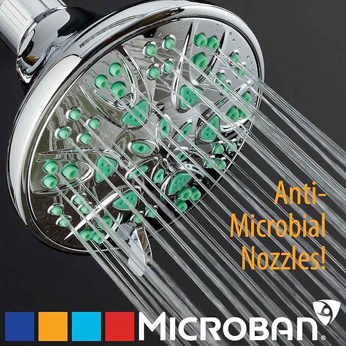 AquaDance Antimicrobial – Anti-Clog High-Pressure 6-Setting Shower Head with Microban Nozzle Protection from Growth of Mold, Mildew & Bacteria for Stronger Shower! 4" Coral Green - Image 5