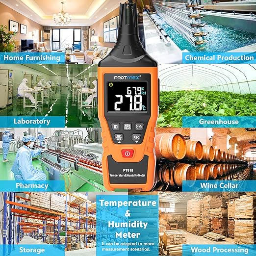Protmex PT618 Temperature Humidity Meter, Thermometer Hygrometer Monitor with Ambient, Dew Point, Wet Bulb for Indoor/Outdoor MIN, MAX, Data Hold, LCD Backlight - Image 6