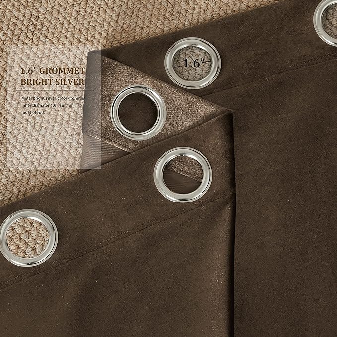 BULBUL Brown Velvet Curtains 96 inches: Luxury Elegant Living Room Curtain - Blackout Modern Thermal Insulated Soundproof Privacy Room Darkening Floor to Ceiling Soft Drapes for Bedroom Set of 2 - Image 3