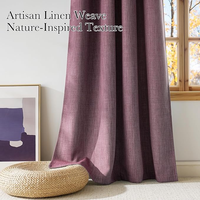 NICETOWN Greyish Purple Faux Linen Room Darkening Rod Pocket Curtains 63 inch Length, W42 x L63, Light Blocking Thermal Insulated Noise Reducing Drapes for Bedroom Farmhouse Decor, 2 Panels - Image 3