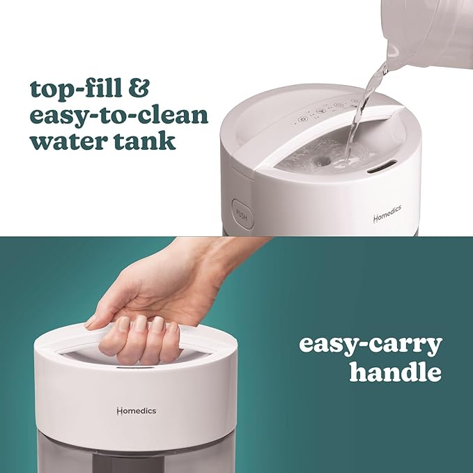 HoMedics Humidifiers for Bedroom, Home, Nursery, Office and Plants. Total Comfort UV-C Ultrasonic Humidifier, Leak Resistant Design, 0.97 Gallon Tank, 35 Hour Run Time, Quiet, Cool Mist, Night Light - Image 2