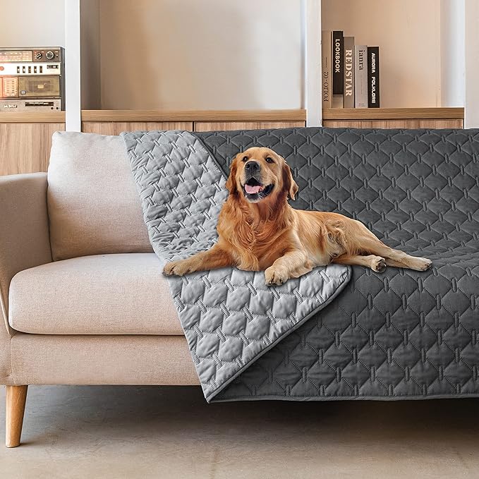 gogobunny 100% Double-Sided Waterproof Dog Bed Cover Pet Blanket Sofa Couch Furniture Protector for Puppy Large Dog Cat, Reversible (82x82 Inch (Pack of 1), Dark Grey/Light Grey) by gogobunny