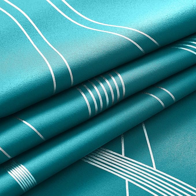 NICETOWN Room Darkening Curtains for Bedroom, Peacock Teal, 2 Panels, 52 x 84 inch, Noise Reducing Thermal Insulated Wave Line Foil Print Design Blackout Curtains for Storage Office Work Area - Image 8