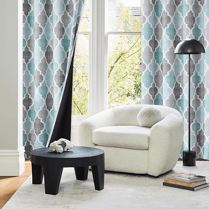 Beauoop 100% Blackout Curtains 90 Inches Long 2 Panels for Bedroom Living Room Aqua Grey Moroccan Geo Room Darkening Thermal Insulated Soundproof Grommet Top Window Treatments Drapes, 50x90 Set of 2 - Image 7