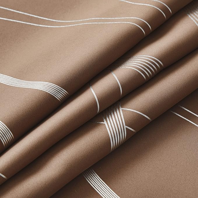 NICETOWN Blackout Curtains Panels for Bedroom - Microfiber Noise Reducing Thermal Insulated Wave Line Foil Print Design Drapes for Patio Sliding Glass Door (Cappuccino, 2 Panels, 52 x 72 Inch) - Image 8