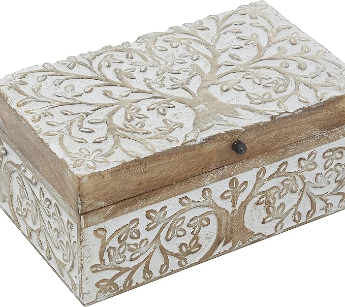 Deco 79 Mango Wood Floral Decorative Box Decorative Keepsake Boxes with Hinged Lid, Set of 3 Storage Boxes 8", 10", 12"W, Brown - Image 12