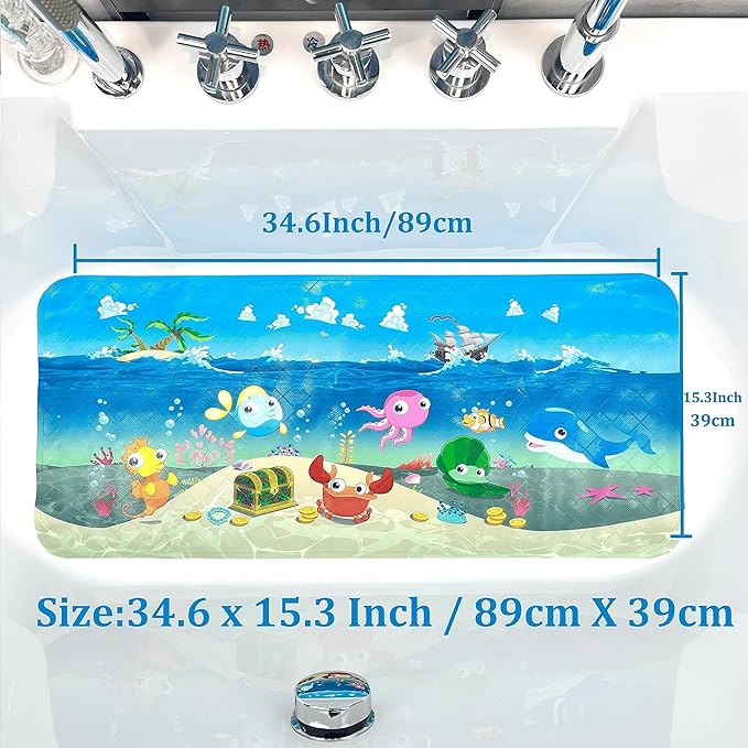BOPPIE Non-Slip Bath Mat Shower Mats for Tub Kids,Anti-Slip-Resistant Bathtub Tub Mats Bathroom Mat XL Large Bath Mat 35X15 Inches (Ship) - Image 7