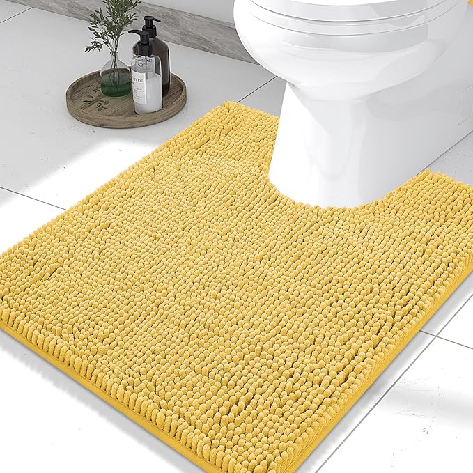 Smiry Luxury Chenille Toilet Rugs U-Shaped 24x20, Soft Absorbent Non-Slip Contour Bathroom Rugs for Toilet, Machine Washable Contoured Bath Mats, Yellow by Smiry