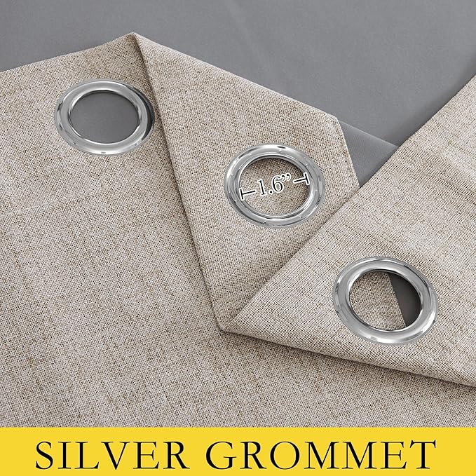 NICETOWN Oatmeal Vintage Open Linen Weave Flax Thermal Curtains, 100% Blackout Curtains 84 inches Long for Dining Room, Soundproof Window Treatment Drapes for Hall Room, 52" Wide Per Panel, Set of 2 - Image 5
