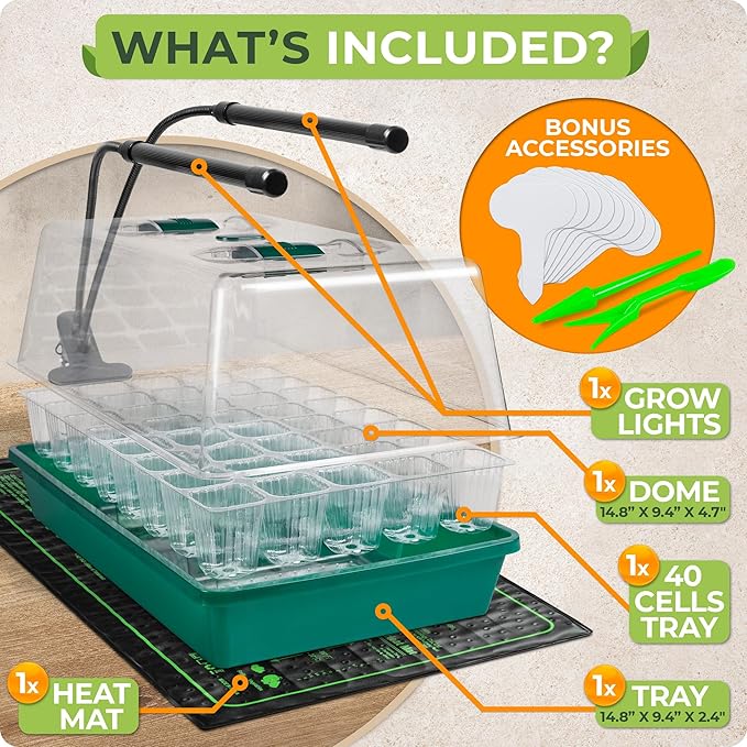 CARPATHEN Seed Starter Tray Kit with Full Spectrum Grow Lights & Seedling Heat Mat - 40-Cells Durable Plant Germination Tray with Tall Rigid Humidity Vented Dome for Seed Starting and Propagation - Image 3