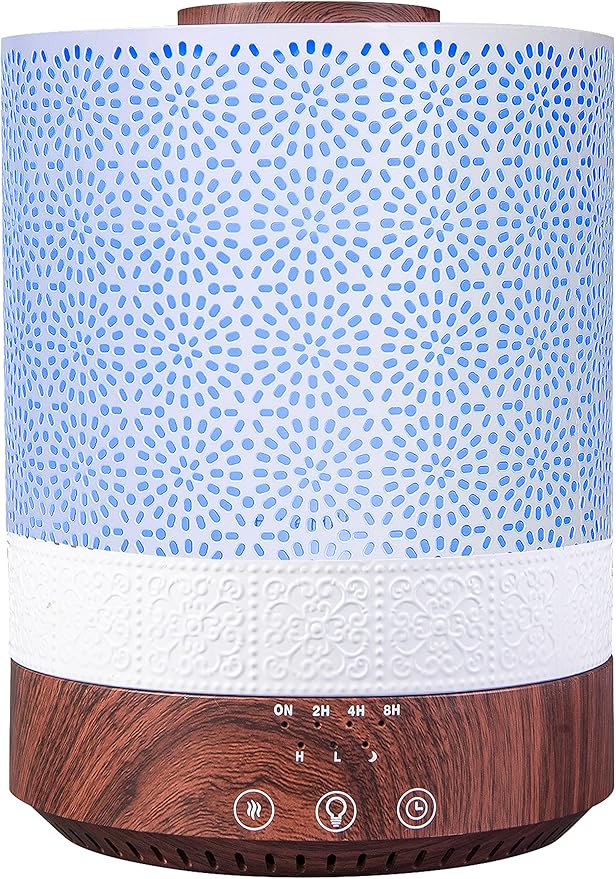 BlueHills 2500 ML XL Essential Oil Diffuser for Large Room Aroma Humidifier Home Decor Bed Baby Room Big Huge 2.5 L Capacity Long Run Color Lights Decorative Design High Mist Dark Wood Grain F004 by BlueHills