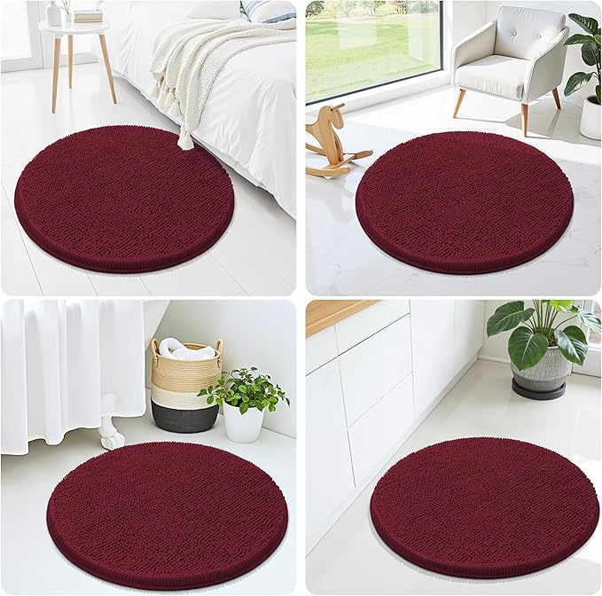 Smiry Luxury Chenille Round 24x24, Extra Soft and Absorbent Shaggy Bathroom Mat Rugs, Machine Washable, Non-Slip Plush Carpet for Tub, Shower, and Bath Room, Burgundy - Image 7