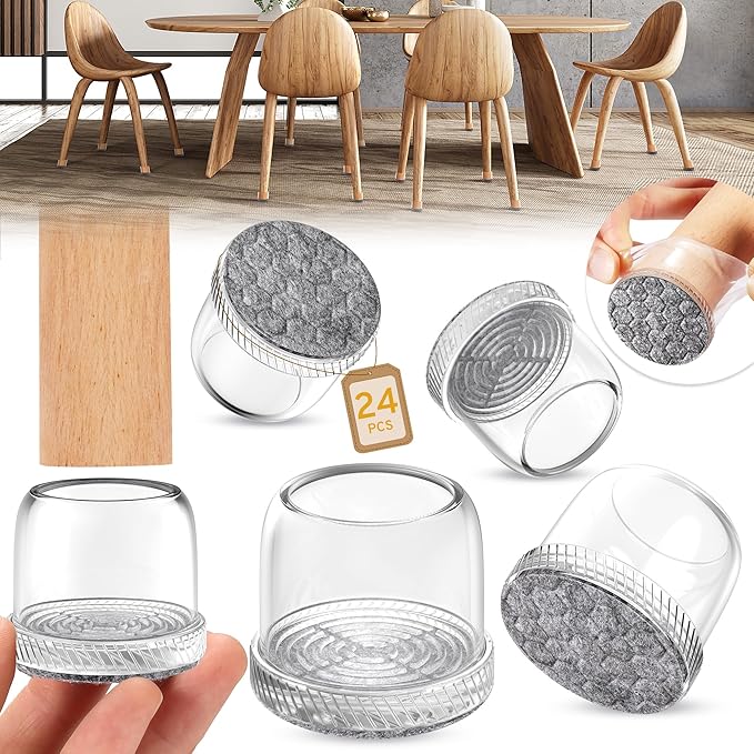 24PCS Round Chair Leg Floor Protectors, Furniture Sliders, Chair Leg Protectors for Hardwood Floors, Non-Slip Felt Furniture Pads, Silicone Cap Covers to Protect Floors, (Fit 1.5" - 2") by Indemo