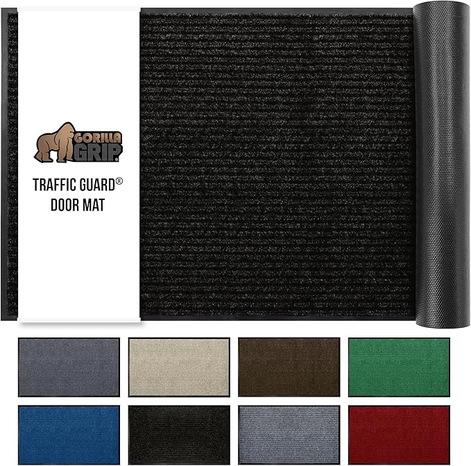 GORILLA GRIP Waterproof Traffic Guard Door Mat, Heavy Duty Entryway Mats, Strong Backing Commercial Utility Rugs for Office Hallway, Garage Floor and Home, Low Profile Carpet Runner, 29x17, Black by GorillaGrip