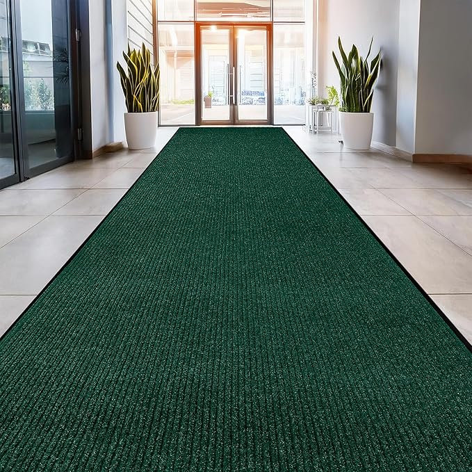 Durable Rubber Door Mat - Heavy Duty, Indoor/Outdoor, Easy Clean, Waterproof, Low-Profile Mat for Entry, Patio, Garage - Stylish (Green, 10' x 4' (Mud Trapper)) by MaxMat