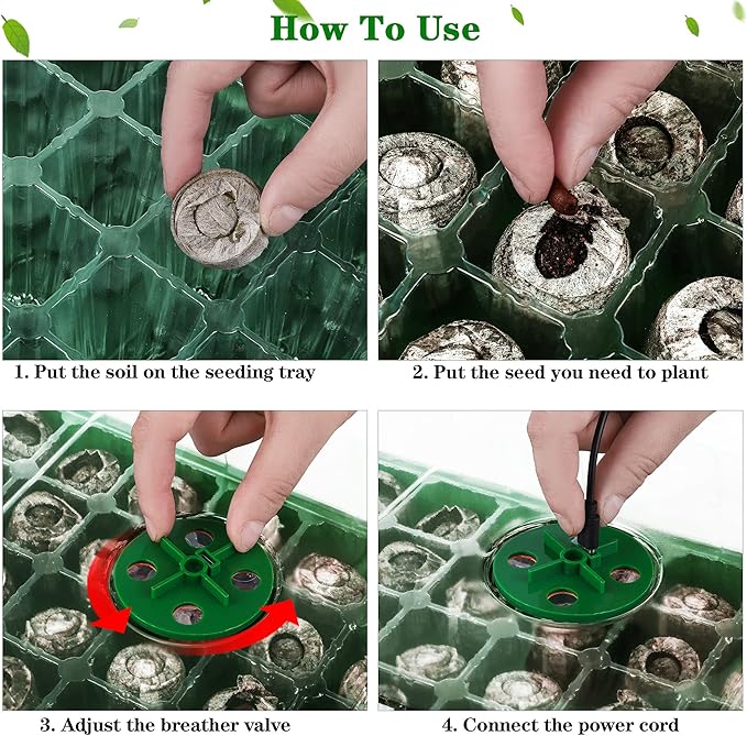 3 Pack Seed Starter Tray Kit with Grow Light Germination Trays with Humidity Dome, 120 Peat Pellets, Gardening Tools, Plant Labels, Plant Growing Trays for Seeds Growing Starting, Green - Image 5