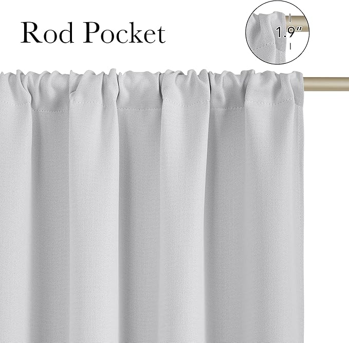 NICETOWN Greyish White Faux Linen Room Darkening Rod Pocket Curtains 63 inch Length, W42 x L63, Light Blocking Thermal Insulated Noise Reducing Drapes for Bedroom Living Room Farmhouse Decor, 2 Panels - Image 2