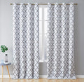HLC.ME Lattice Print Decorative Extra Long Blackout Curtains 108 inch - Thermal Privacy Room Darkening Grommet Window Drapes Curtain Panels for Bedroom - Platinum White & Grey, 52 W x 108 L - Pair by HomeLinenCollections