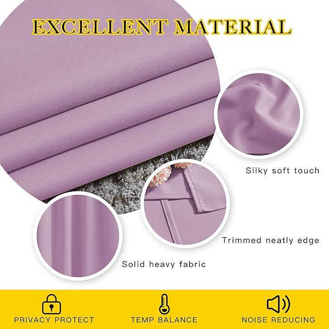 NICETOWN Room Darkening Patio Sliding Door Curtains 84 inch Length, Grommet Divider Thermal Insulated Curtain Drapes for French Door/Living Room (Lilac, W100 x L84, 1 Panel) - Image 3