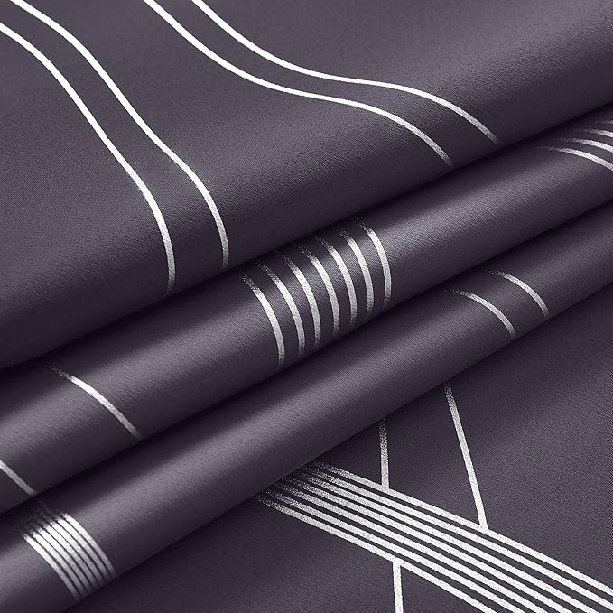 NICETOWN Blackout Curtains Panels for Living Room, Greyish Purple, 52" Wide x 84" Long, 2 Panels, Sound Reducing Thermal Insulated Wave Line Foil Print Design Curtains for Patio Sliding Glass Door - Image 8