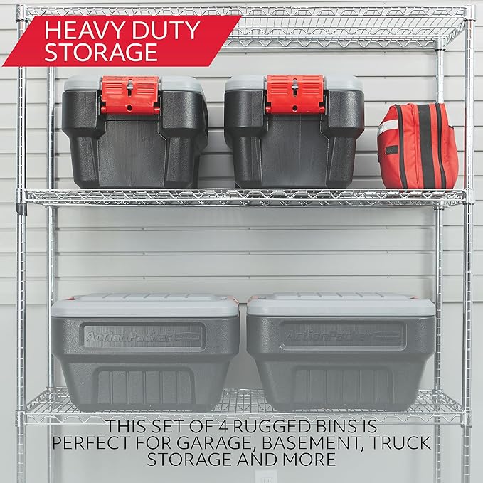 Rubbermaid® ActionPacker®️ 8 Gal Lockable Storage Box Pack of 4, Outdoor, Industrial, Rugged, Grey and Black - Image 3
