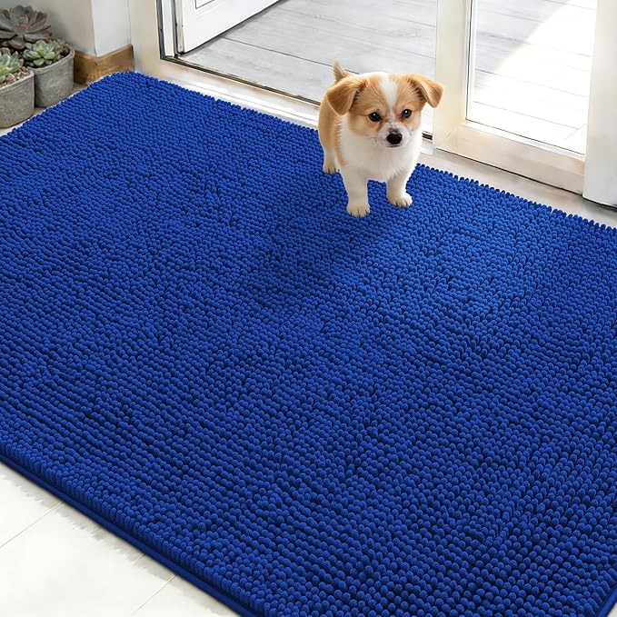 OLANLY Dog Door Mat for Muddy Paws 50x30, Absorbs Moisture and Dirt, Absorbent Non-Slip Washable Doormat, Quick Dry Chenille Mud Mat, Entry Indoor Entryway Carpet for Inside Floor, Royal Blue by OLANLY