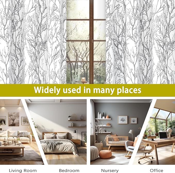 DriftAway Tree Branch Blackout Curtains Double Layer 63 Inches Long for Bedroom Printed Patterned Classic Thermal Insulated Summer Sound Lined Grommet Drapes for Living Room 2 Panels Gray/White - Image 6