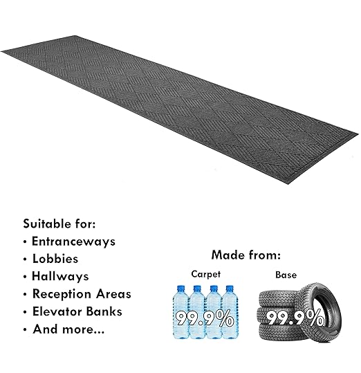 Guardian EcoGuard Diamond Indoor Wiper Floor Mat, Recycled Plactic and Rubber, 3'x10', Charcoal Black - Image 3