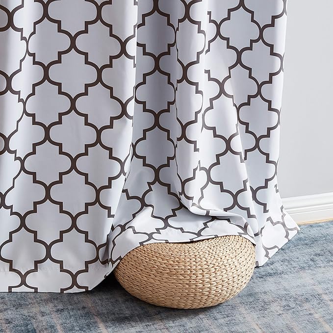 HLC.ME Lattice Print Decorative Curtains Blackout 54 Length - Thermal Insulated Room Darkening Grommet Window Drapes Panels for Basement Windows - Platinum White & Grey - Set of 2-52 x 54 Inch - Image 6