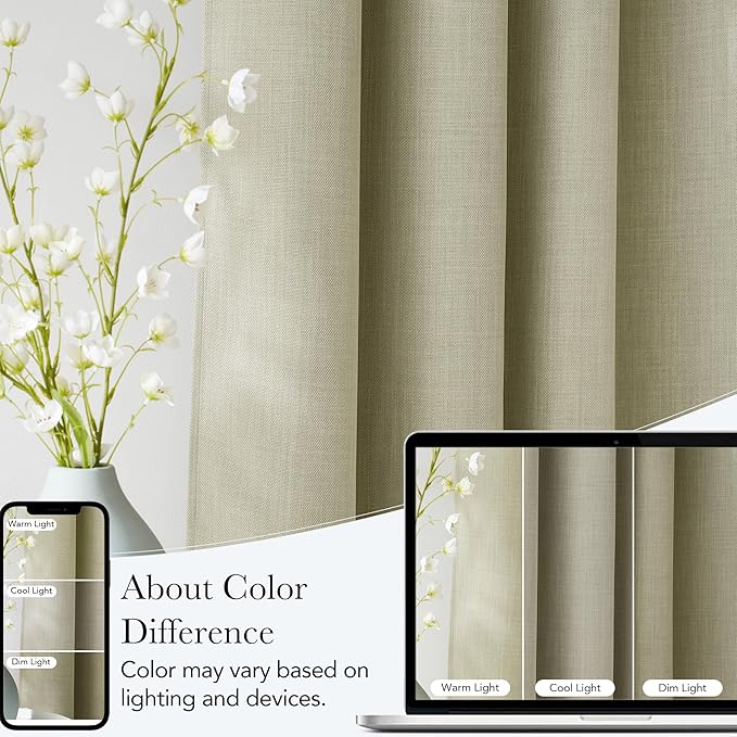 NICETOWN Beige Faux Linen Room Darkening Rod Pocket Curtains 63 inch Length, W42 x L63, Light Blocking Thermal Insulated Noise Reducing Drapes for Bedroom Living Room Farmhouse Decor, 2 Panels - Image 5