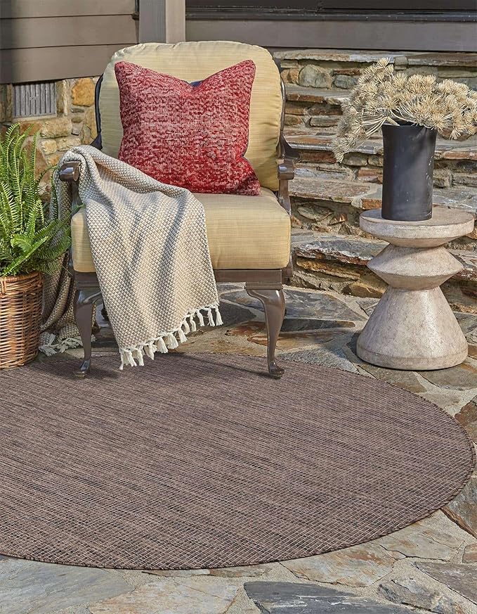 Unique Loom Outdoor Solid Collection Area Rug (10' Round Light Brown/Ivory) - Image 7