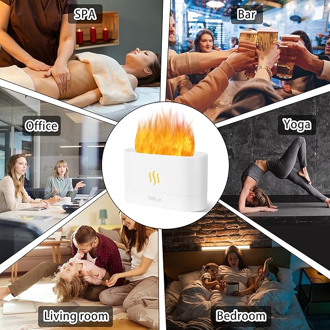 Flame Diffuser Humidifier-Auto Off 180ml Essential Oil Diffuser-2 Modes Brightness Aroma Humidifier with Fire Flame Effect for Home,Office,Spa,Gym (White) - Image 7