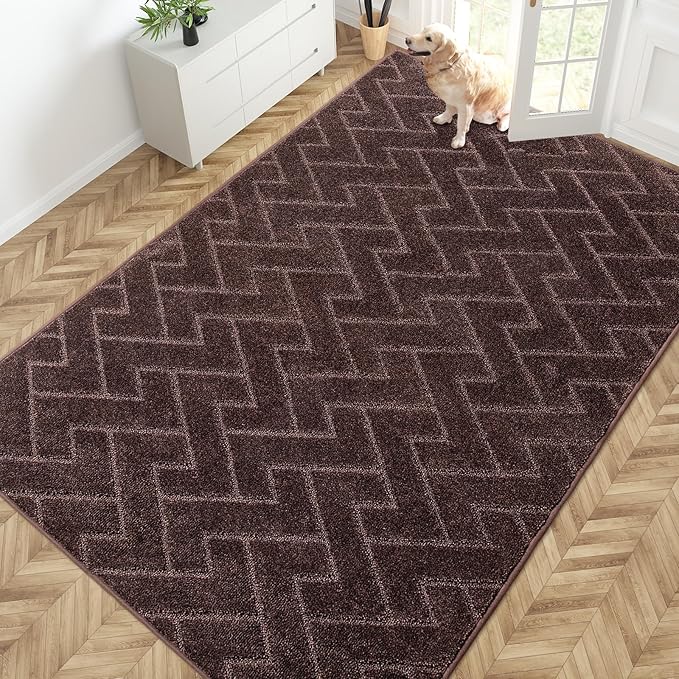 PURRUGS Easy Care Area Rug 6ft x 9ft, Non-Slip Machine Washable Entry Rug, Stain Resistant Accent Rug for Hallway, Bedroom, Living Room and Mudroom, Brown by PURRUGS