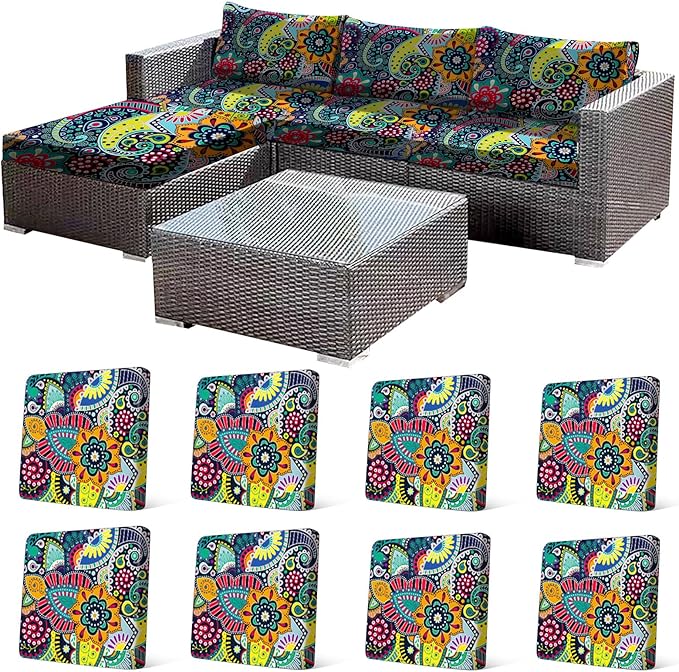 8Pcs Stretch Patio Cushion Cover, Boho Floral Couch & Sofa Slipcovers for Patio Furniture Cushions Washable Reusable Couch Covers Replacement for All Season, Breathable (Paisley, Cover Only) by CALBODE