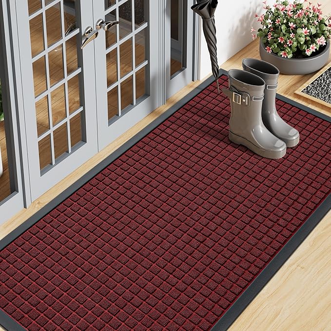Smiry Front Door Mat Outside Entrance, Heavy Duty Natural Rubber Doormat, Non Slip, Trap Dirt and Moisture, Easy Clean, Low Profile Welcome Floor Mats for Indoor Outdoor Entry, 47x23 Inch, Red by Smiry