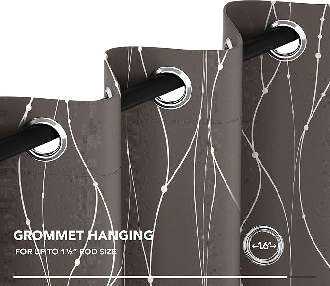 Deconovo Blackout Curtains, Thermal Insulated Soundproof Grommet Drapes, Wave Dots Silver Print, 52 x 63 Inch, Set of 2, Machine Washable Window Panel for Kitchen Bedroom Living Room Nursery, Taupe - Image 7