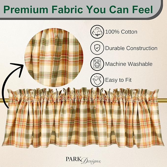 Park Designs Farmhouse Kitchen Valances for Windows - Lemon Pepper | Fall Decor Window Valance Curtains | Plaid Curtain Valances for Windows | Ideal for BOHO Living Rooms & Bathrooms | 72" x 14" - Image 2