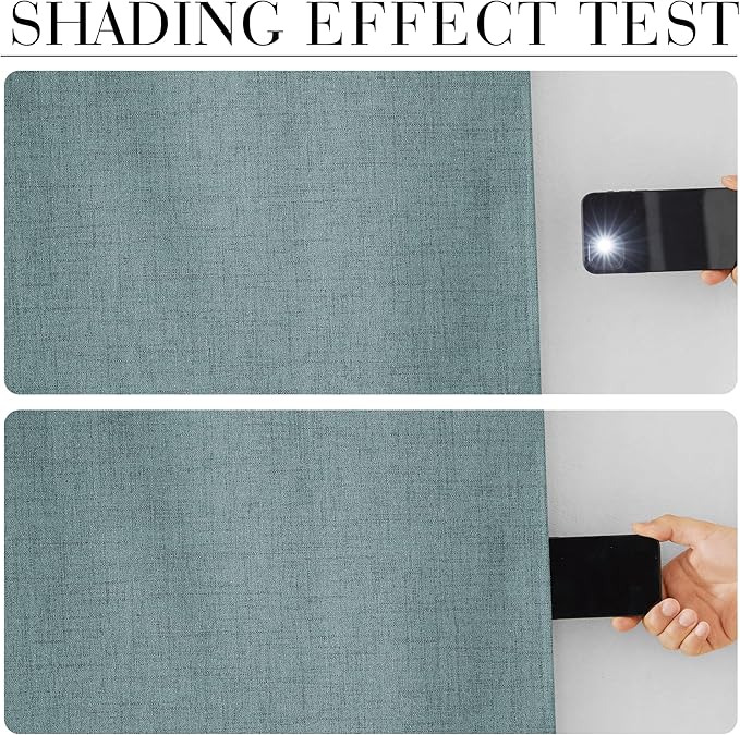 RYB HOME 100% Blackout Linen Textured Curtains 96 inches Long, Thermal Insulating Privacy Energy Saving for Bedroom Living Room Window Office Theater Baby Nursery, W 52 x L 96 in, Misty Blue, 2 Pcs - Image 5