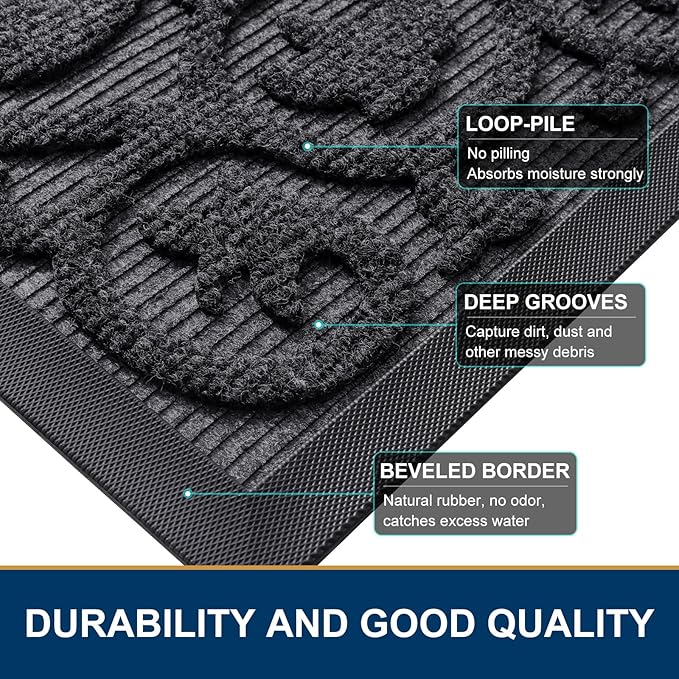 Smiry Welcome Door Mat Outside Entrance, Heavy Duty Trap Dirt and Moisture Easy Clean Low Profile Patio Porch Indoor Outdoor Front Doormat for Entry, 35x23 Inch, Grey - Image 4