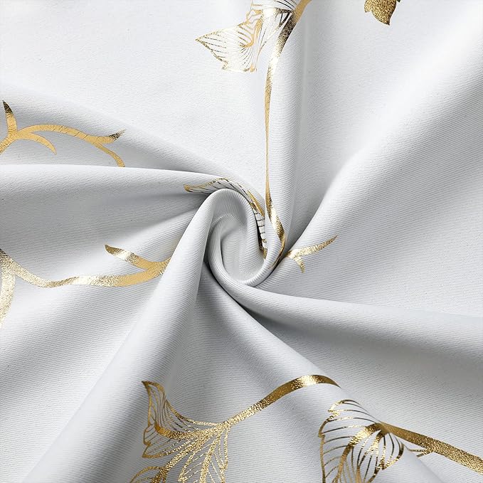BUHUA Blackout Curtains Gold Foil Print Flower Vine Grommet Drapes, Room Darkening Thermal Insulated Curtains, Noise Reducing Curtain for Bedroom, Greyish White, 66Wx72L, 2 Panels - Image 4