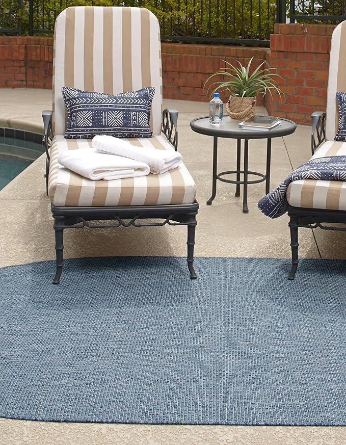Unique Loom Collection Casual Transitional Solid Heathered Indoor/Outdoor Flatweave Area Rug (3' 3" x 5' 3" Oval, Blue/Navy Blue) - Image 3