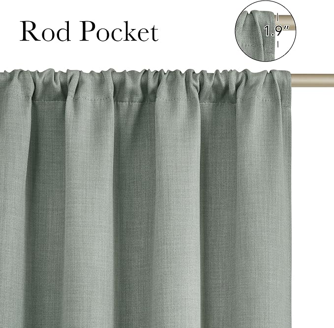 NICETOWN Sage Green Faux Linen Room Darkening Rod Pocket Curtains 63 inch Length, W42 x L63, Light Blocking Thermal Insulated Noise Reducing Drapes for Bedroom Living Room Farmhouse Decor, 2 Panels - Image 2